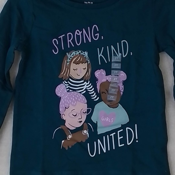 Carter's Kid Long Sleeve‎ Cotton T-Shirt Girl's Size 2T Teal w/ Diversity Theme - Picture 4 of 9
